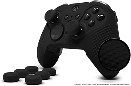 Elite Series 2 Studded Grip Skin Set for Xbox One Elite Series 2 Controller (Not for Series 1) by Foamy Lizard - Sweat Free Silicone w/Flat Top Anti-Slip Studs   8 QSX-Elite Thumb Grips (Black)