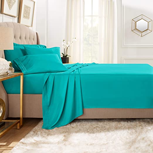 Clara Clark Premier 1800 Collection 6pc Bed Sheet Set with Extra Pillowcases - Queen, Teal