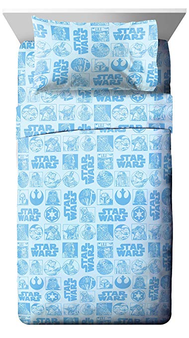 Jay Franco Star Wars Galactic Grid Twin Sheet Set - Super Soft and Cozy Kid’s Bedding - Fade Resistant Polyester Microfiber Sheets (Official Star Wars Product)