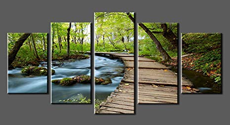 Canvas Prints Sk0010 Wall Art Bridge the Woods Stretched and Framed Ready to Hang, 5 Panels Canvas Print Bridge the Woods Canvas Art for Home Decoration