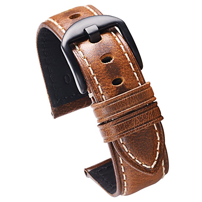 Carty 20mm 22mm 24mm Oil-tanned Leather Watch Band Replacement Watch Strap