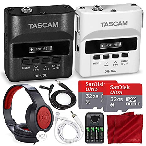 Tascam DR-10L & DR10LW Digital Audio Recorder W/Lavalier Mics 2X 32 GB, 2X Headphones Bride Groom Deluxe Bundle