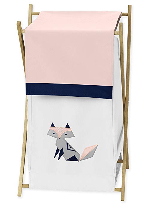 Sweet Jojo Designs Navy Blue, Pink, and Grey Baby Kid Clothes Laundry Hamper for Woodland Fox Collection by