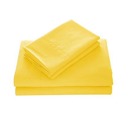 WAVVA Bedding Luxury 4-Pcs Bed Sheets Set- 1800 Hotel Collection Deep Pocket, Wrinkle & Fade Resistant (Queen, Vibrant Yellow)