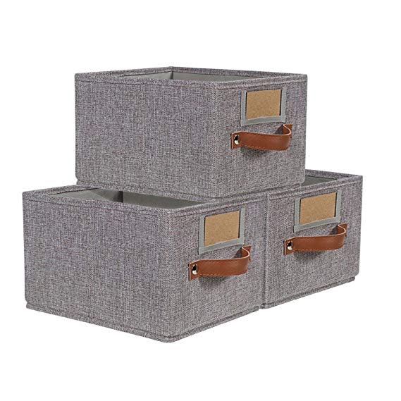 Foldable Storage Baskets for Shelves Set of 3, Fabric Storage Bins with Labels, Decorative Cloth Organizer Storage Boxes, Rectangle Closet Bedroom Drawers Organizers for Home|Office 11.4x8.7x6.7"