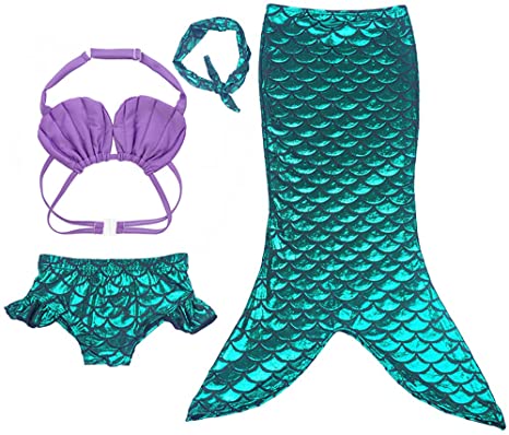 Mulfei Kids Girl's Fancy Cut Mermaid Tail Swimsuit Bikini Set for Swimming Without Monofin