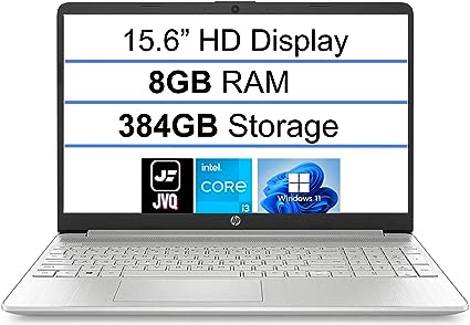 HP Newest 15.6" HD Laptop Computer, 11th Gen Intel Quad-Core i3-1125G4 (Up to 3.7GHz, Beat i5-10210U), 8GB RAM, 384GB Storage, Webcam, Bluetooth, Wi-Fi, HDMI, USB-C, Windows 11 S, Silver