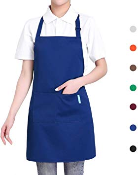 Esonmus Adjustable Kitchen Chef Apron, BBQ Restaurant Apron with 2 Pockets for Cooking Baking Gardening for Men Women (Blue)