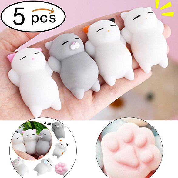 Denshine Squishies, Squishy Toys Squishy Cat 4 Squishy Cat and 1 Cat Craw Educational Toys Squishy Cat Stress Reliever Super Soft Kawaii Squishies Slow Rising Toys for Kids, Adults Best Party Favors (