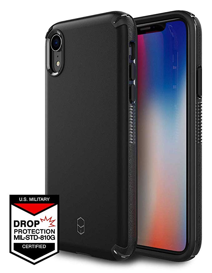 iPhone XR Case for Apple iPhone XR PATCHWORKS ✔️Military Grade Certified✔️Anti-Slip✔️Dual Layer Protection✔️Impact Resistant✔️Wireless Charging Compatible [Level Arc Series], Black