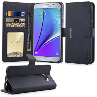 Note 5 Case, Tauri [Stand Feature] Wallet Leather Case with Stand, ID & Credit Card Pockets Flip Cover For Samsung Galaxy Note 5 - Black