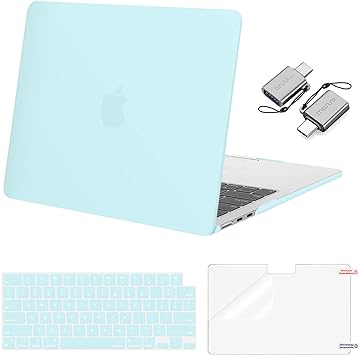 MOSISO Compatible with MacBook Air 13.6 inch Case 2022 2023 2024 Release A2681 M2 Chip with Touch ID, Plastic Hard Shell Case&Keyboard Skin&Screen Protector&Type C Adapter 2 Pack, Cyan