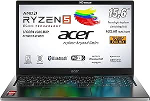 Acer Notebook Aspire Ryzen5 7530u CPU 6Core, fino a 4,5 GHz, RAM 8 Gb LPDDR4 4266 MHz, SSD PCIe NVMe 512Gb, FHD 15,6" IPS, Tastiera Retroilluminata, Fingerprint, Win11Pro, preconfigurato