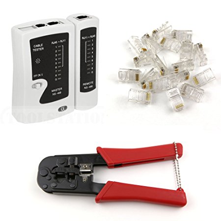 RJ45 CAT5, CAT6 LAN Network Tool Kit, Cable Tester and Crimper   50 Connectors Included.
