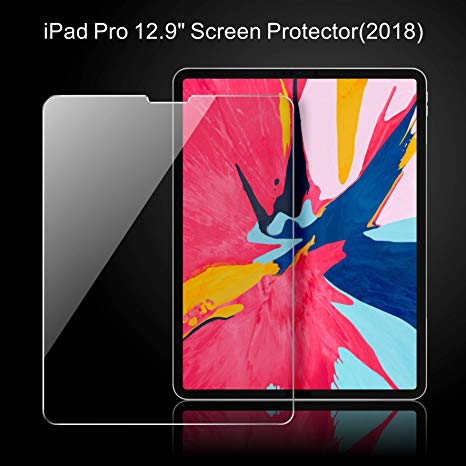 QRemix iPad Pro 12.9 Screen Protector for Apple iPad Pro 12.9-inch(New 2018),Tempered Glass Screen Protector[Face ID Compatible][Anti-Scratches] Glass Screen Protector for The iPad Pro 12.9 inchQRem