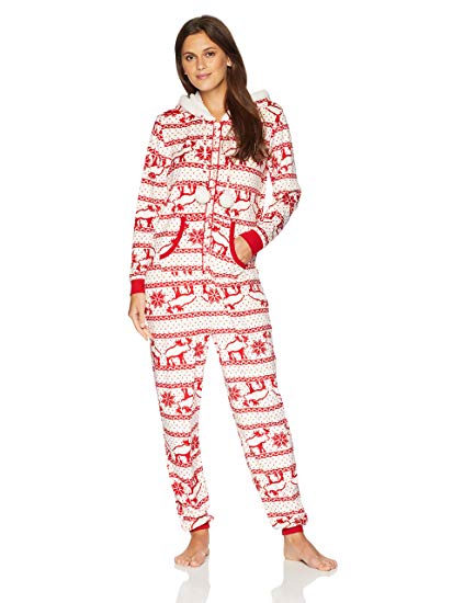 Mae Women's Sleepwear Microfleece Hooded Onesie Pajamas with Poms