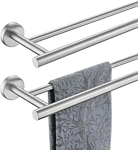 JQK Double Towel Bar, 24 Inch 304 Stainless Steel Thicken 0.8mm Bath Towel Rack for Bathroom, Towel Holder Brushed Wall Mount, Total Length 27.16 Inch 2 Pack, TB100L24-BN-P2