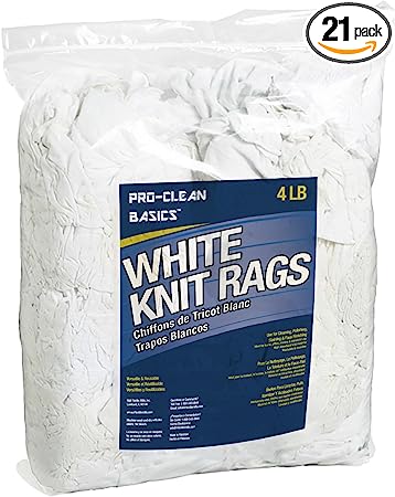 Pro-Clean Basics A99306 Select Quality Cleaning T-Shirt Cloth Rags, Lint Free, White, 4 lb Bag