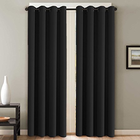 H.Versailtex Blackout Thermal Insulated Curtains (2 Panels) Grommet Window Drapes - (Solid Black Color) - 52 inch Wide by 84 inch Long