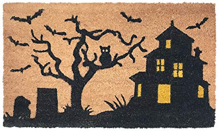 J & M Home Fashions Halloween Haunted House Vinyl Back Coco Doormat, 18 30-inch