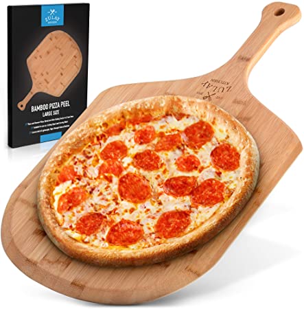 Zulay (Large 15") Authentic Bamboo Pizza Peel Wood - Natural Bamboo Pizza Paddle With Easy Glide Edges & Handle For Baking - Large Wood Pizza Peel For Transferring & Serving