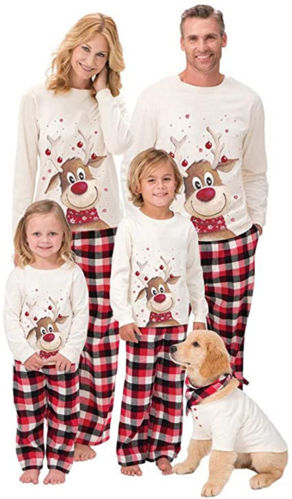 Family Matching Christmas Pajamas Set Cotton Xmas Deer Holiday Pajamas Sleepwear Dad Mom Kids PJs
