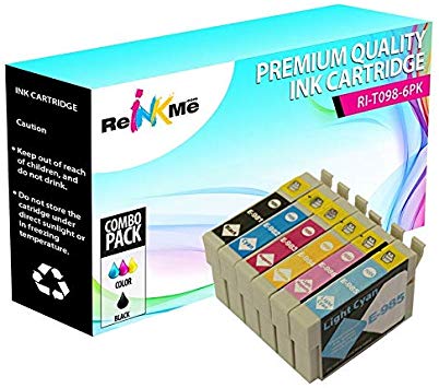 ReInkMe 6 Pack Remanufactured 98 Ink Cartridges for Epson Artisan 710 800 835 837