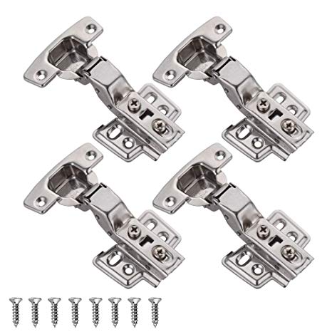 JQK Cabinet Hinges, 100 Degree Soft Closing Insert Door Hinge for Frameless Cabinet, Stainless Steel Nickel Plated Finish, 4 Pack, CH102-4P