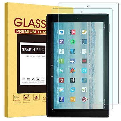 SPARIN Screen Protector for Fire HD 10, [ 2 Pack ] Tempered Glass Screen Protector with Scratch Resistant/Easy Inatall for All Fire HD 10 / Fire HD 10 Kids Edition