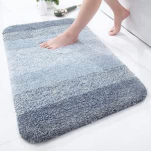 OLANLY Luxury Microfiber Bath Mat, Extra Soft and Absorbent Bathroom Mat, Non-Slip Plush Shaggy Bathroom Rug, Machine Wash Dry, Bath Rugs for Bathroom Floor, Tub and Shower, 20x30, Blue