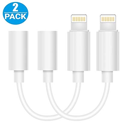 (2 Pack) Lampari Lighting to 3.5mm Headphones Jack aux Cable Adapter, Earphones Cable Compatible with iPhone Xs/XS Max/XR/X / 7/7 Plus /8/8 Plus iPad iPod (iOS 11,12)-White