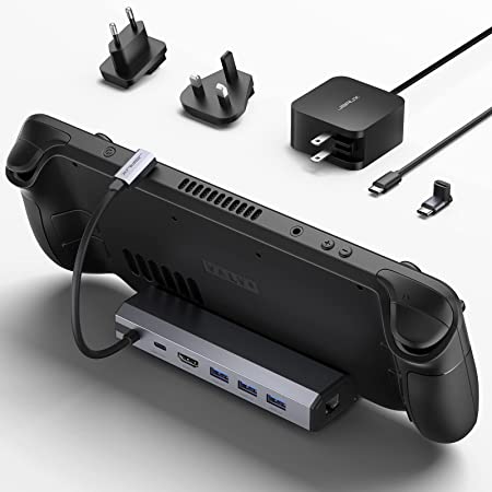 JSAUX Docking Station and 45W Charger Compatible with Steam Deck, 6-in-1 Steam Deck Dock with HDMI 2.0 4K@60Hz, Gigabit Ethernet, 3 USB-A 3.0 and USB-C Charger Compatible with Valve Steam Deck-HB0603