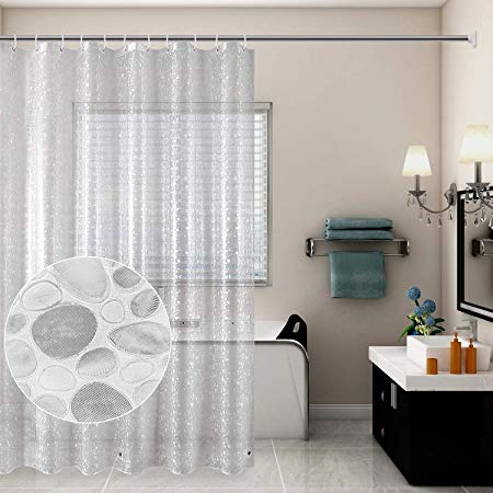 AmHoo 3D Shower Curtain Liner,100% EVA 8G Waterproof-NO PVC,Non Toxic,No Chemical Odor,Eco Friendly +12Pcs Hooks (72" W x 84" L,Cobblestone)