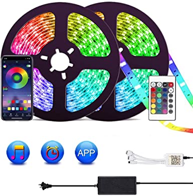 LED Strip Lights,Starlotus 32.8feet/10M Led Rope Lights Sync to Music, App Controlled IP65 Waterproof 300Leds RGB Color Changing Led Strips with IR Remote, Sensitive Built-in Mic, for Home, Bar, Party