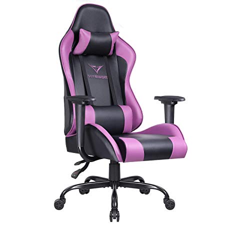 Vitesse Gaming Chair (Sillas Gaming) Ergonomic Computer Desk Chair High Back Racing Style Comfortable Chair Swivel Executive Leather Chair with Lumbar Support and Headrest (Purple)