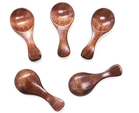 IDS Mini Wooden Salt Spoon, Small Wood Sugar Condiments Baby Spoons, 5 Pcs