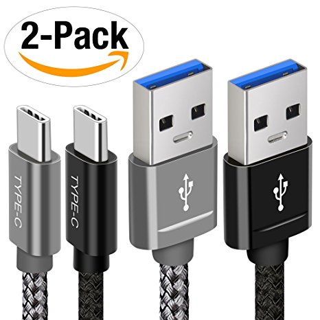 USB Type C Cable, [2-PACK][6.6ft] ALCLAP USB C Cable 3.0 Nylon Braided Fast Charger Sync Cord for Samsung Galaxy S8, LG G6 G5 V20, Google Pixel, Nintendo Switch, Nexus 5X 6P, Moto Z2 Play(Black Grey)