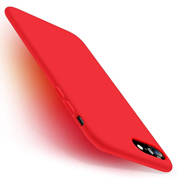 KUMEEK Slim Series iPhone 8 Case/iPhone 7 Case Liquid Silicone Gel Rubber Case with Soft Microfiber Cushion Protection Shockproof Cover Case Drop Protection for iPhone 7/ iPhone 8(4.7")-Red
