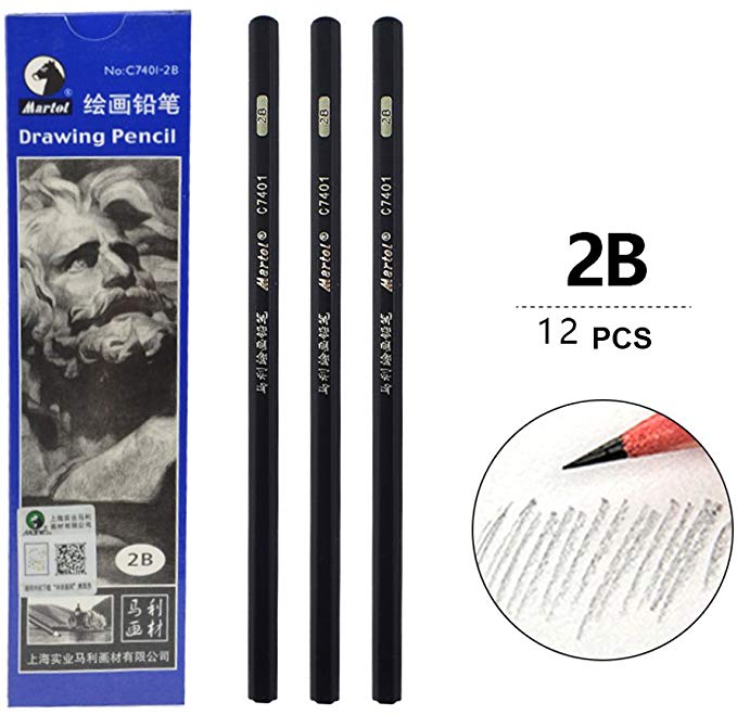 Sketch pencils, art paintings, wooden pencils, professional pencils, 12 pcs (2B)