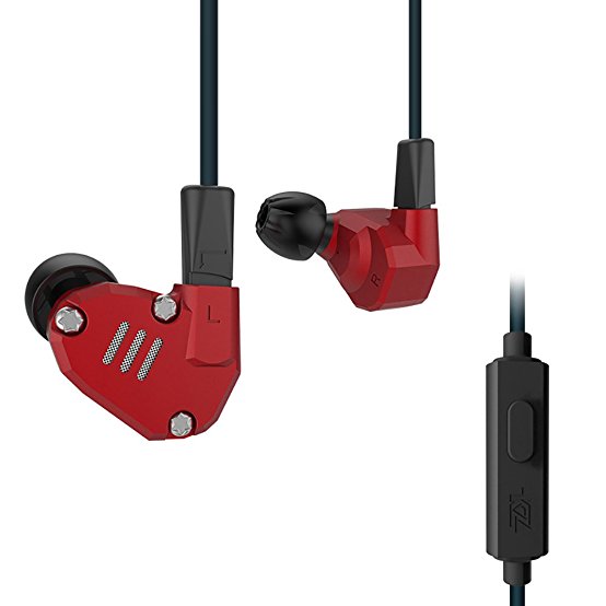 Quad Driver Headphones,ERJIGO KZ ZS6 High Fidelity Extra Bass Earbuds with Microphone,with Detachable Cable (Red with Mic)