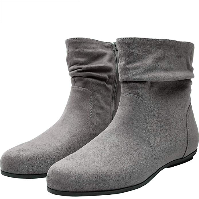 Aukusor Women's Wide Width Ankle Boots, Cozy Comfortable Flat Booties Slip On Side Zipper Casual Warm Shoes.