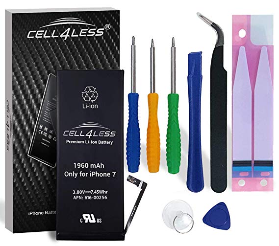 CELL4LESS Battery Replacement Kit for iPhone 7 A1660, A1778 & A1779-1960 mAh, 3.80V, 7.45 WHR w/Assembly Tools & Adhesive Pull Strips