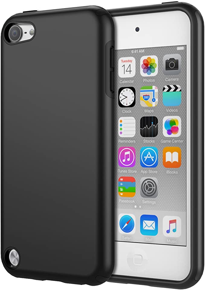 MoKo Case Fit iPod Touch 2019 Released iPod Touch 7 / iPod Touch 6 / iPod Touch 5, 2 in 1 Shock Absorbing TPU Bumper Ultra Slim Protective Case with Hard Back Cover - Black