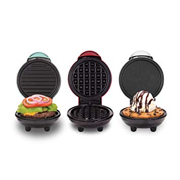 Dash DGMS03GBCL Mini Maker Grill, Griddle   Waffle Iron, 3 pack, Red/Aqua/White