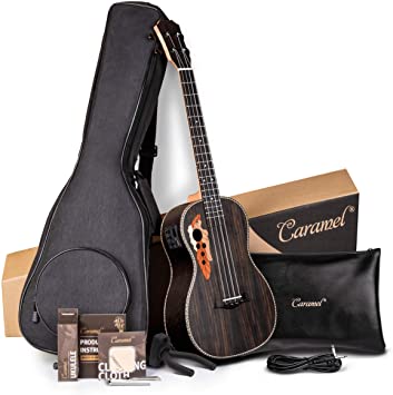 Caramel CB500 30 Inch All Rosewood Baritone Acoustic Electric Ukulele with Truss Rod with D-G-B-E strings & free G-C-E-A strings, Padded Gig Bag, Strap and EQ cable