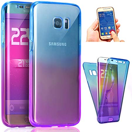 Galaxy S8 Case,ikasus [Full-Body 360 Coverage Protective] Gradient Color Ultra-Slim Scratch-Resistant Front   Back Full Coverage Soft Clear TPU Silicone Rubber Case Cover for Galaxy S8,Blue Purple