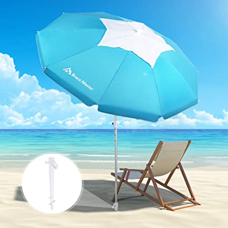 Brace Master 6.5ft Beach Umbrella with Sand Anchor - UV 50  Hollowing Out Design with Tilt Aluminum Pole Beach Umbrella with Carry Bag for Outdoor Patio