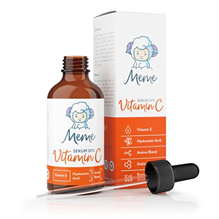 MeMe Vitamin C Serum 20% - Premium Face Serum with Hyaluronic Acid and Vitamin E - Effective Anti Wrinkle, Anti Ageing, Eye and Neck Solution - Pure Natural and Organic Ingredients - Clinical Tested - Amino-acid Complex with Collagen Booster