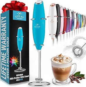 Zulay Powerful Milk Frother Handheld Foam Maker for Lattes - Whisk Drink Mixer for Coffee, Mini Foamer for Cappuccino, Frappe, Matcha, Hot Chocolate by Milk Boss (Teal)