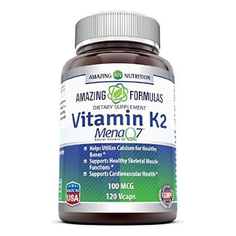 Amazing Nutrition Vitamin K2 Menaq7 100 Mcg 120 Vcaps - Supports Calcium Uptake and Bone Mineralization - Supports Healthy Bones* -- Supports Healthy Cardiovascular Function*